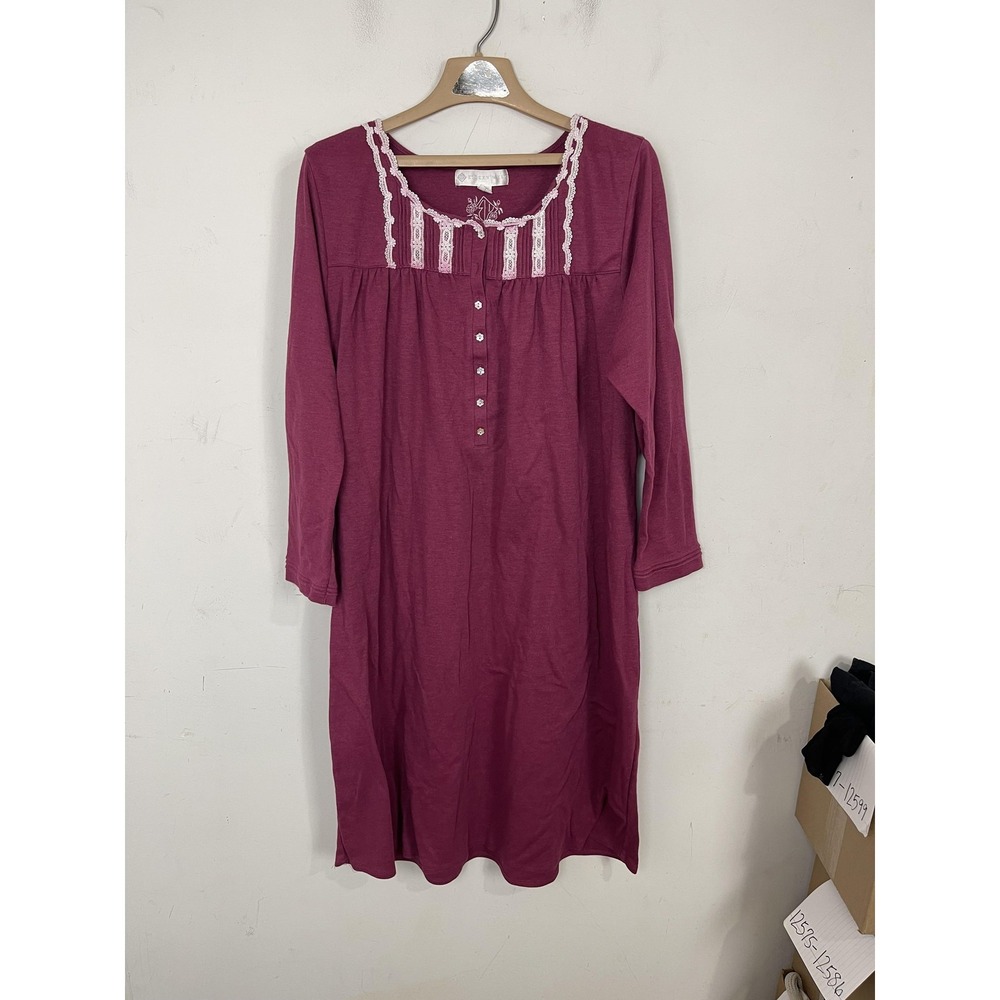 Eileen West Nightgown Womens‎ Large Purple Cottage Romantic Cozy Lace Trim